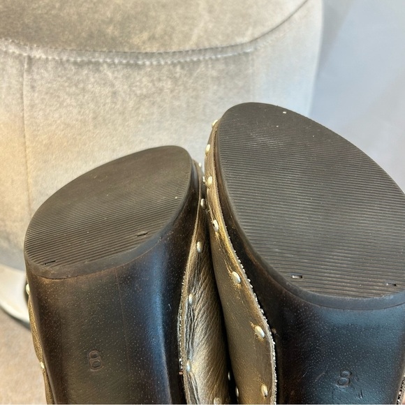 MICHEAL Michael Kors gold bronze metallic studded clog mules wooden heel Sz 8 - Picture 6 of 8